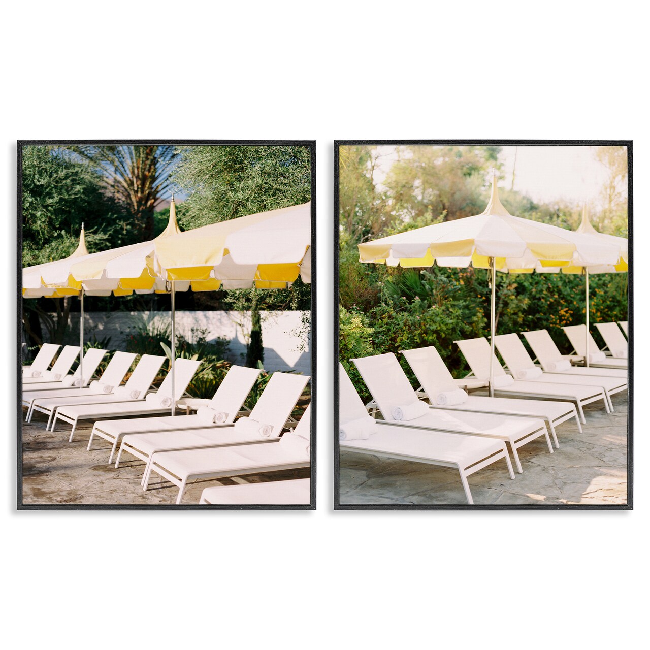 Stupell Industries Chaise Lounges with Umbrellas 2 pc Framed Giclee Wall Art Set Design by Justine Milton